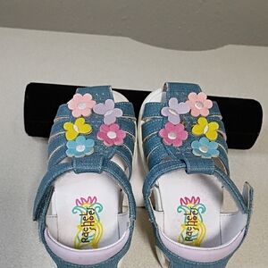 Rachel Kids Denim Sandals with Multicolor Flowers